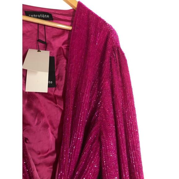 Retrofete Gabrielle Sequin Robe Wrap Dress Pink NWT L - Picture 6 of 12